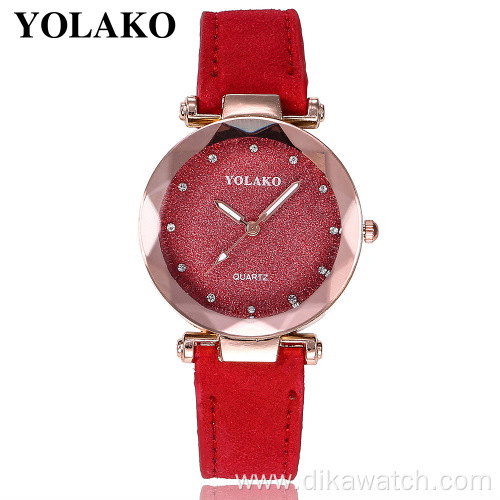 YOLAKO Latest Design Leather Band Quartz Wrist Fashion Women Watches For Ladies Women's Casual Frosted Dial Watch Wristwatches